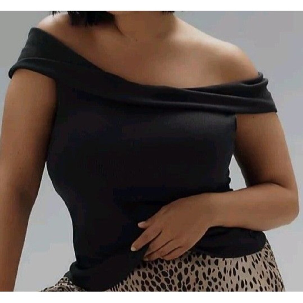 Anthropologie Pilcro Off-The-Shoulder Twist Rib Top NWT Womens 1X Black